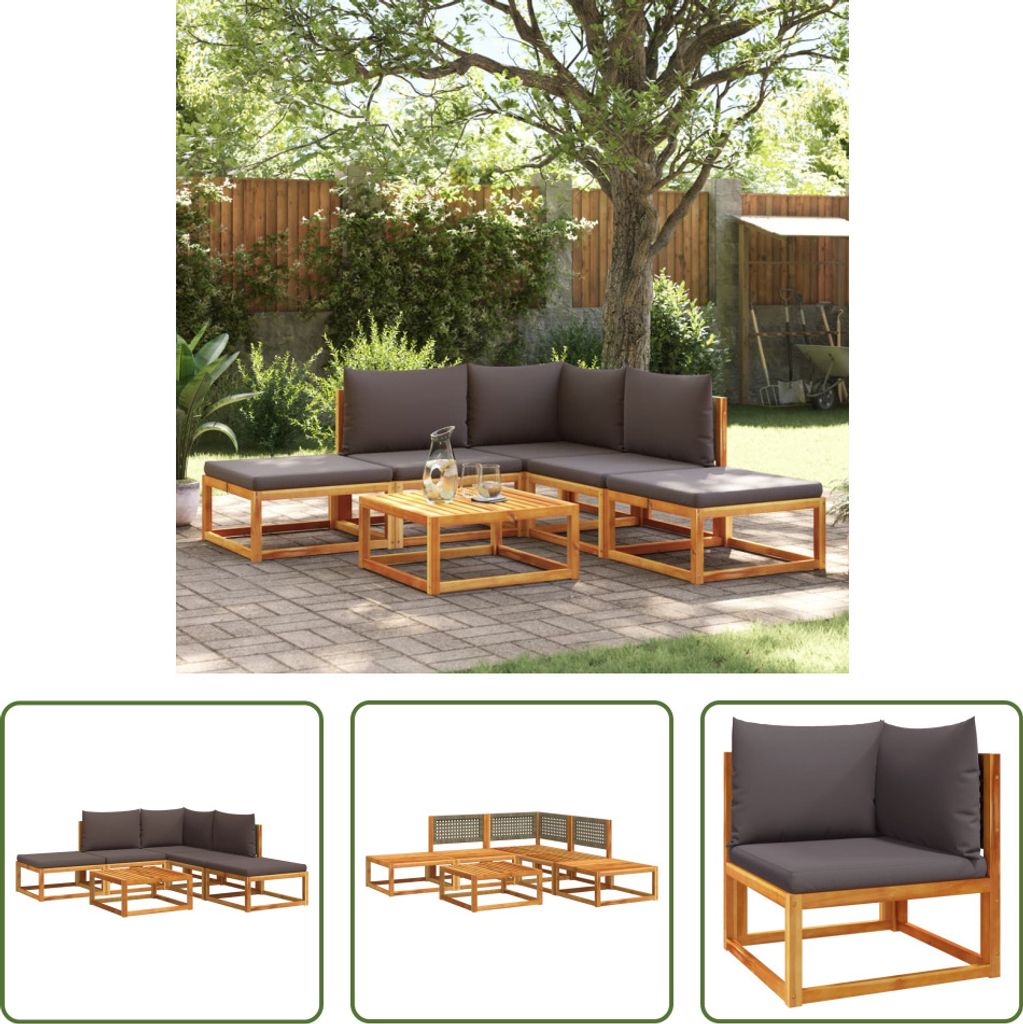 The Living Store 6-tlg. Garten-Sofagarnitur mit Kissen Massivholz Akazie