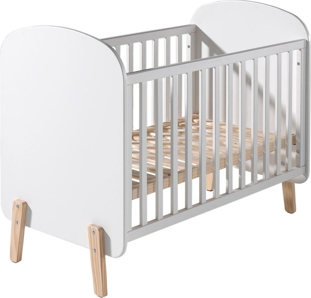FURNLUX Baby Cot Kiddy Weiss 60x120cm / Hauptfarbe: Weiß / Abmessungen: 68 x 129 x 96 cm