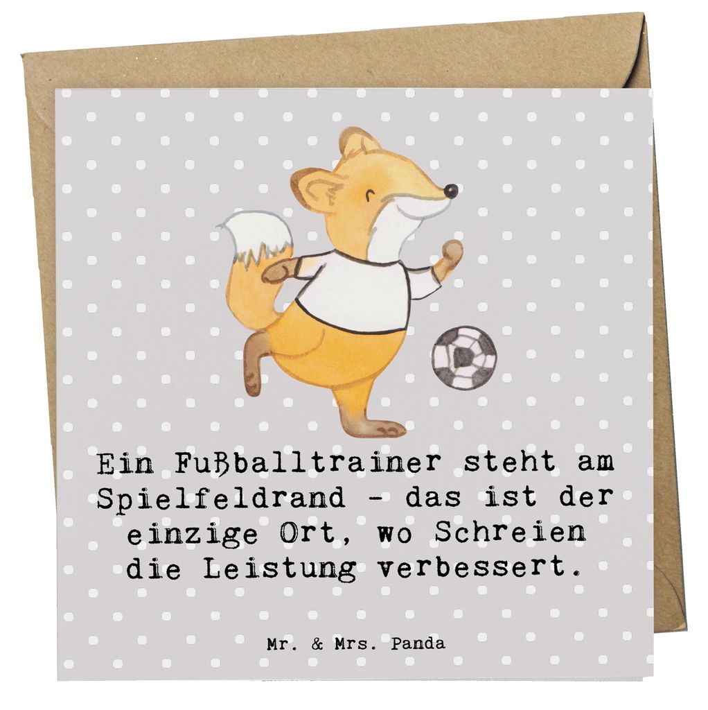 Mr. & Mrs. Panda Grußkarte Fußballtrainer Energie - Grau Pastell - Geschenk, Berufspassion, Beruf, Glückwunschkarte, anlasskarte, Klappkarte, Hi...