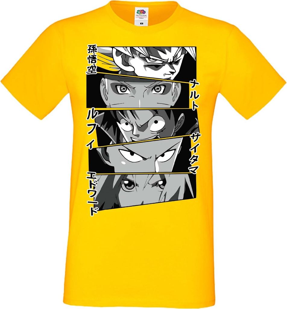 Herren T-Shirt Manga Anime Anime Heroes Naruto Goku Luffy Sakura Anime Heroes, Man XL / Gelb