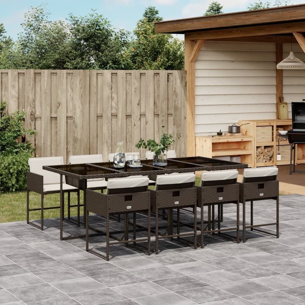 Eleganten-Stil Gartenmöbel Set Balkonmöbel-Set 9-tlg. Garten-Essgruppe mit Kissen Braun Poly Rattan - Gartenmöbelgarnituren Hommie2803179 4parcel