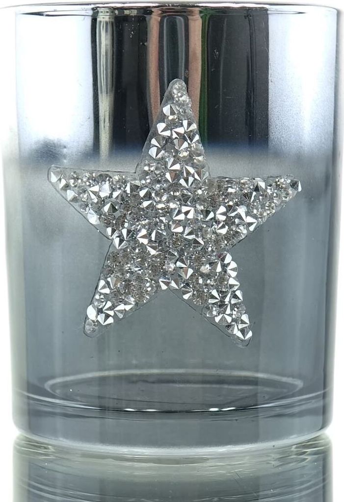 Riffelmacher Weihnachtsdeko Teelichtglas mit Kristallstern Blau-Silber Ø 7 cm