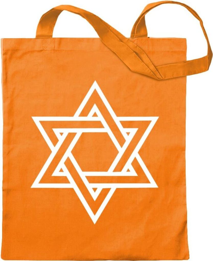 Kiwistar - Baumwolltasche - mandarin - Davidstern Judentum - Tragetasche Stoffbeutel Umhängetasche langer Henkel