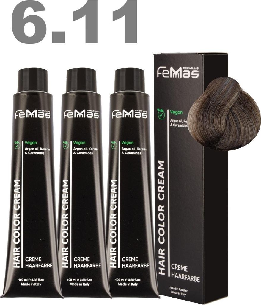 FemMas Haarfarbe m. Arganöl Dunkelblond Asch Int. 6.11 | 3 x100 ml