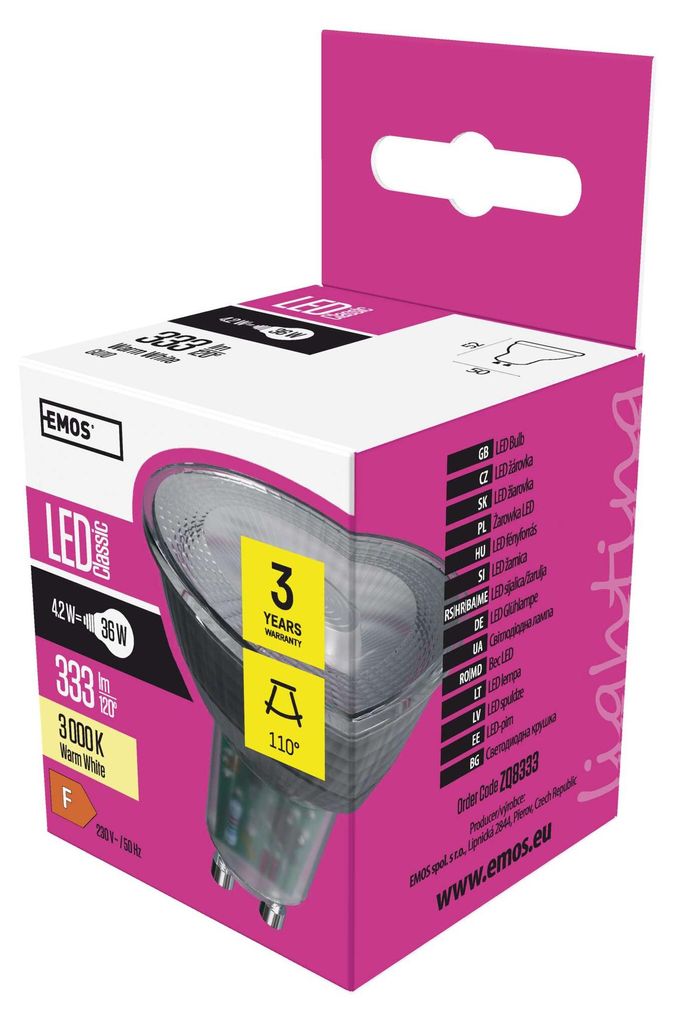 EMOS LED Lampe Spot 4,2W, MR16, GU10 Sockel, Ersatz für 36W Halogenlampe, Helligkeit 333lm, Warmweiß 3000K, ZQ8333