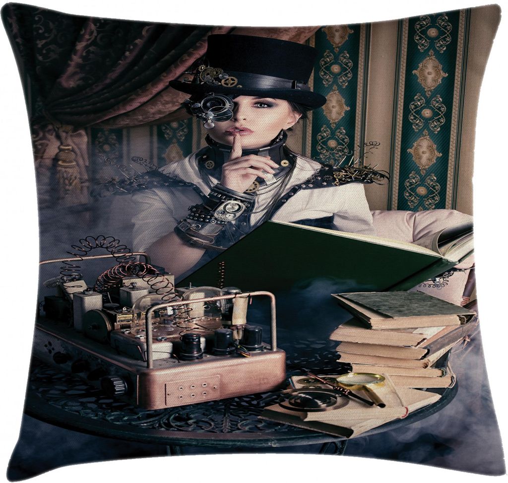 ABAKUHAUS gotisch Kissenbezug, Steampunk Frau Vintage, Waschbar mit Reißverschluss Kissenhülle mit Farbfesten Klaren Farben Beidseitiger Druck, 4...