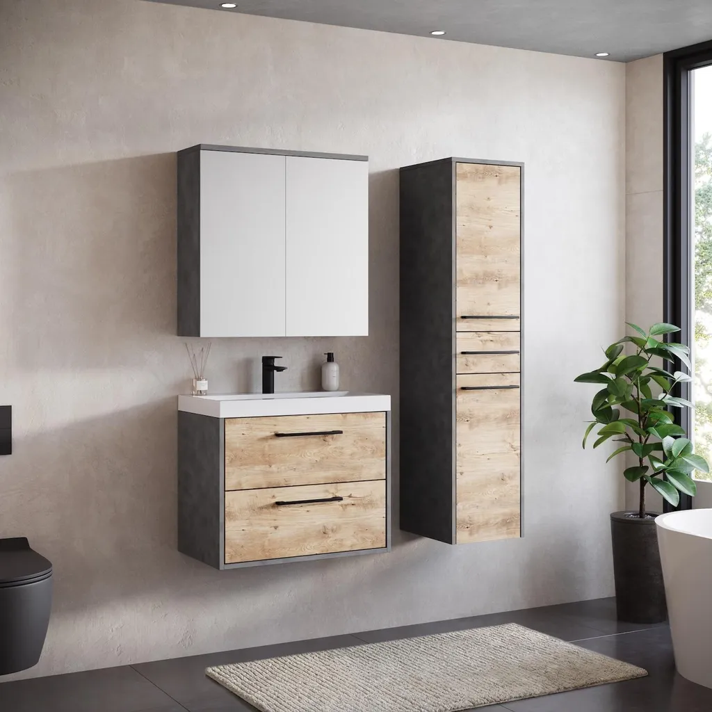 Meuble de salle de bains pour petit espace Florence gris et chêne - 2