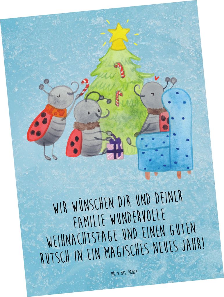 Mr. & Mrs. Panda Postkarte Weihnachten Smörle - Eisblau - Geschenk, Postkarten, Ansichtskarten, Pfefferminzstange, Ansichtskarte, Tannennadeln, We...