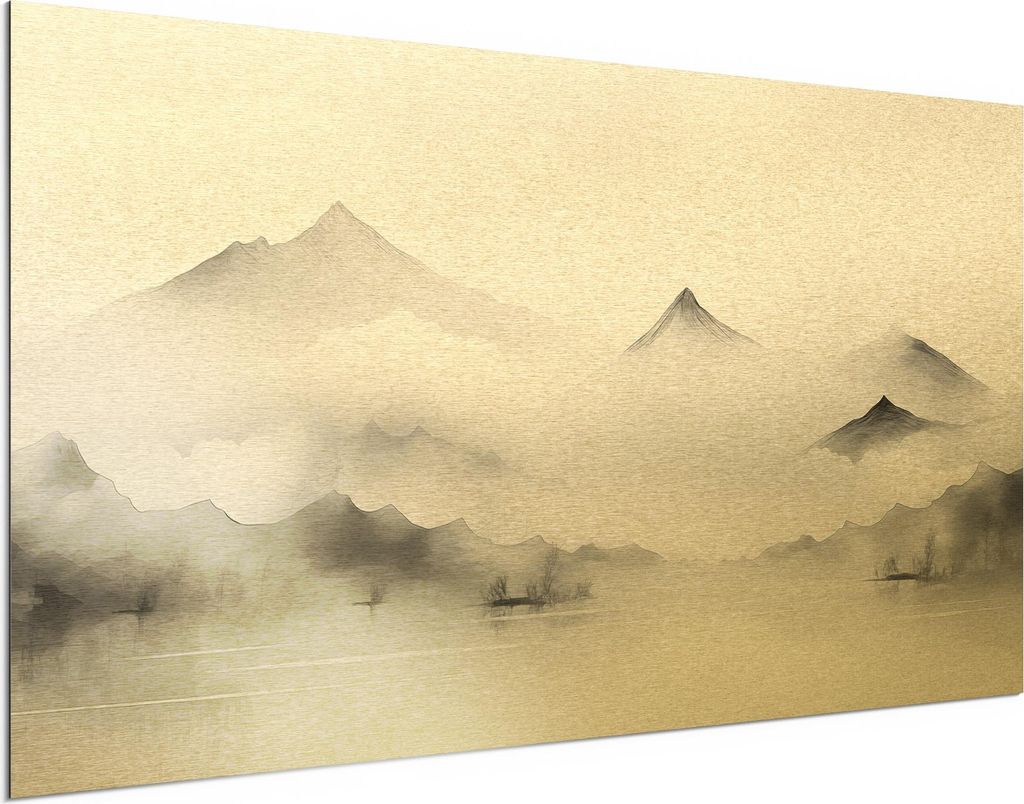 DEQORI Alu-Dibond Bild Gold 100x50 cm 'Zeitloser Horizont' Wandbild Metall dünn Design