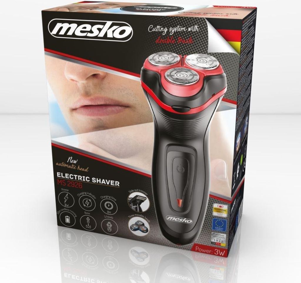 Mesko Home MS 2926, Golarka rotacyjna, Czarny, Czerwony, Zdjęcie produktu 