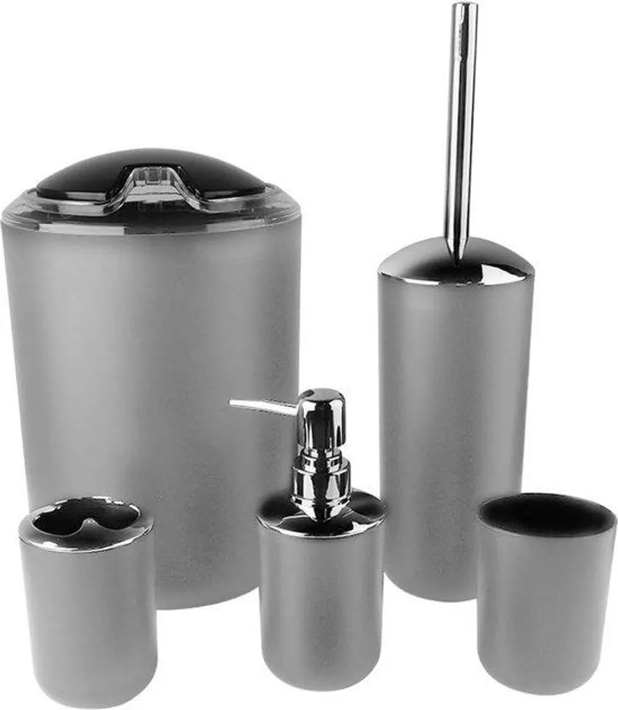 Lot accessoires salle de bain gris de 6 pièces pour ranger sans effort