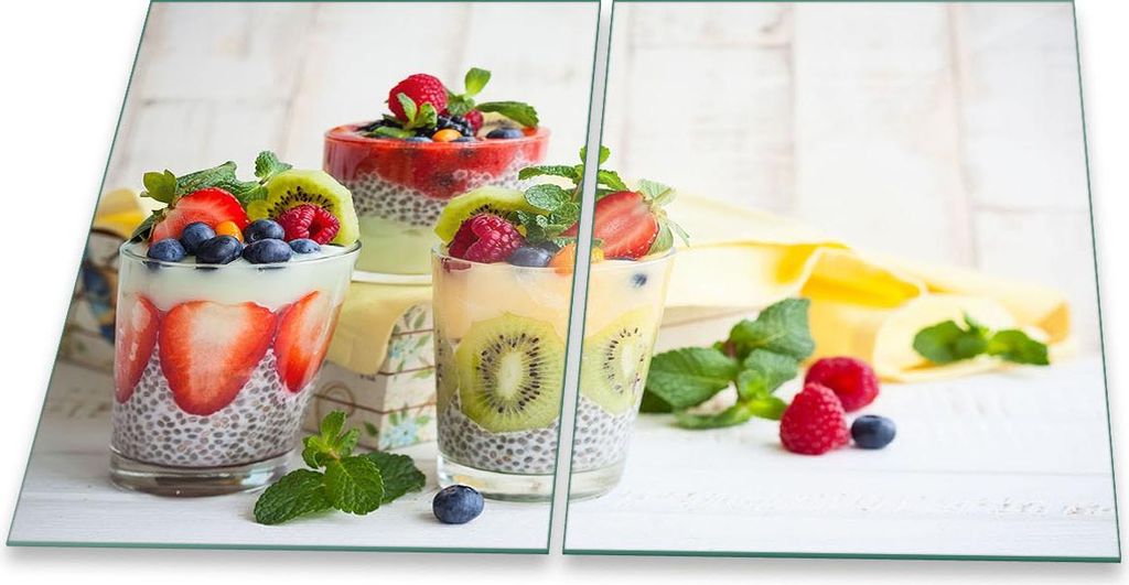 Herdabdeckplatte Glaskeramik 2-Teilig 2x40x52 Essen Bunt Abdeckung Spritzschutz Glas