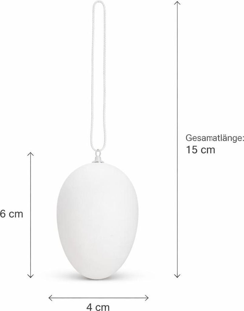 Kunststoffeier weiß 36 Stück Länge ca. 60 mm | Weiße Plastikeier mit Aufhänger