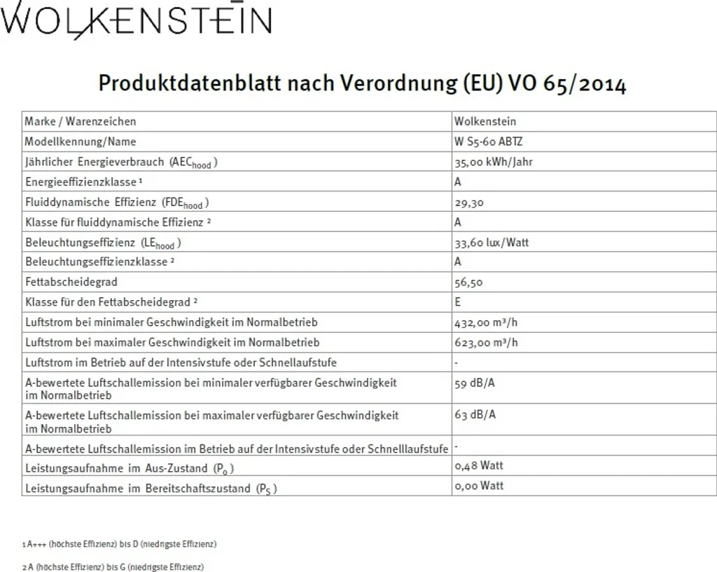 Hotte aspirante décorative 60cm inclinée WOLKENSTEIN avec commandes tactiles