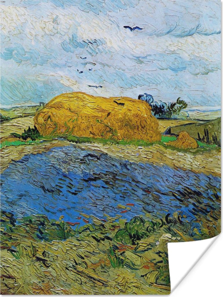 MuchoWow Poster Heuballen unter einem regnerischen Himmel - Vincent van Gogh 60x80 cm - Schlafzimmer Dekoration