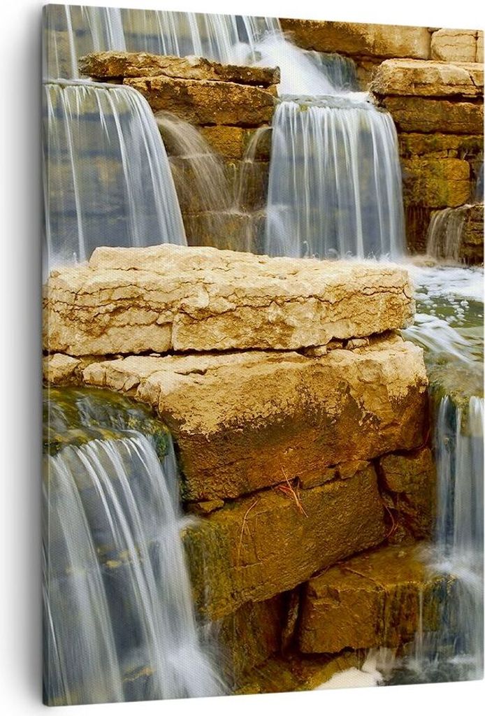Bild auf Leinwand - Leinwandbild - Einteilig - Wasserfall Steine Wasser - 50x70cm - Wand Bild - Wanddeko - Wandbilder - Leinwanddruck - Wanddekorat...