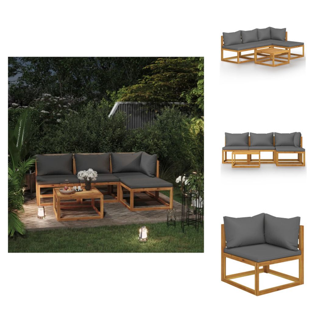 vidaXL 5-tlg. Garten-Lounge-Set mit Auflagen Massivholz Akazie - Gartenmöbel-Sets