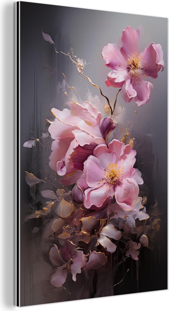 MuchoWow Wanddekoration Metall Metallbild Wandkunst 100x150 cm Blumen - Rosa - Stillleben - Kunst MuchoWow Aluminium Gemälde - Bild