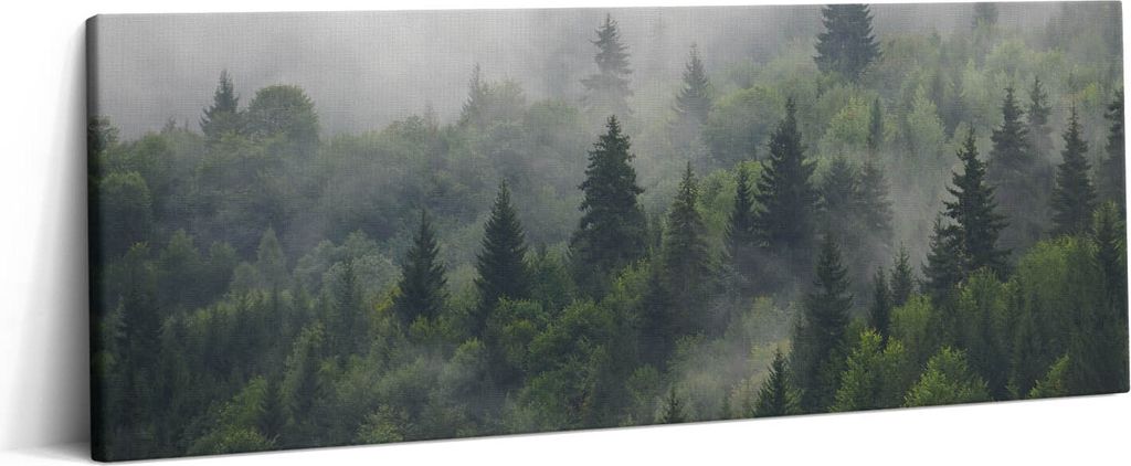 Waldlandschaft im Nebel – Leinwandbild Wandbild – 125x50 cm – Leinwandbilder – Wandbilder – Schlafzimmer – Flur