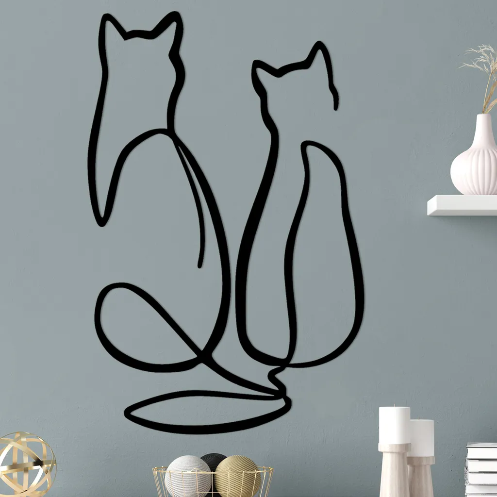 Décoration Murale Chats en Métal Noir 72x48cm Finition Haute Qualité