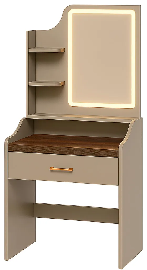 Coiffeuse avec Prises de Courant et LED, Station de Maquillage Taupe