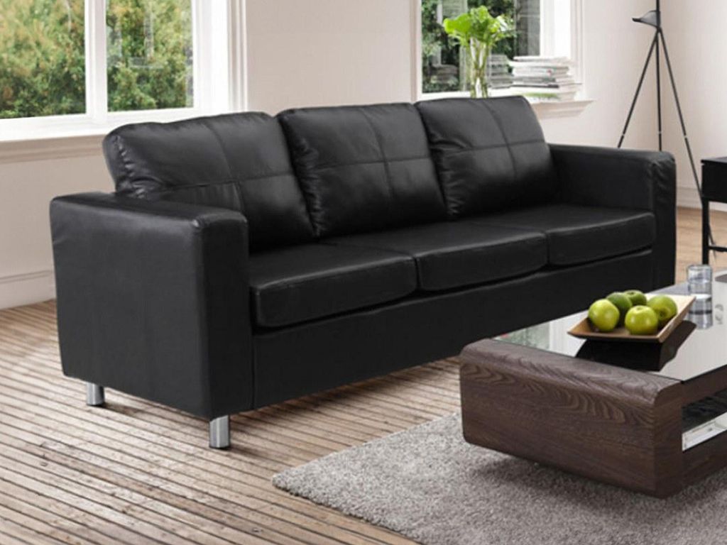 Vente-unique ACKLEY, Sofabett, Wohnzimmer, Schwarz, 3 Sitz(e), Schwarz, Kunstleder