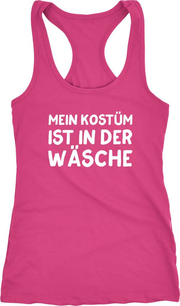 Damen Tanktop Mein Kostüm ist in der Wäsche Spruch Fasching Karneval lustig Racerback Moonworks alt-rosa S