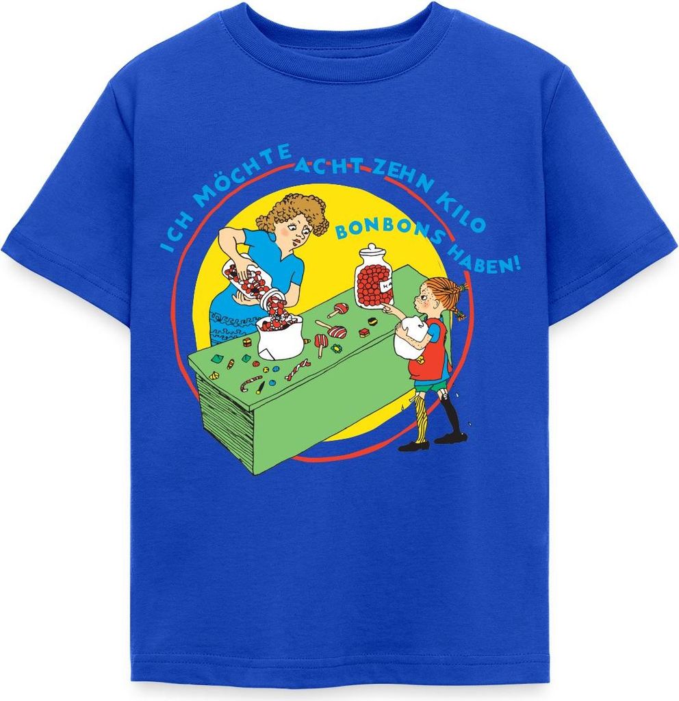 Spreadshirt Pippi Langstrumpf Kauft Bonbons Zitat Kinder T-Shirt, 110/116 (5-6 Jahre), Royalblau
