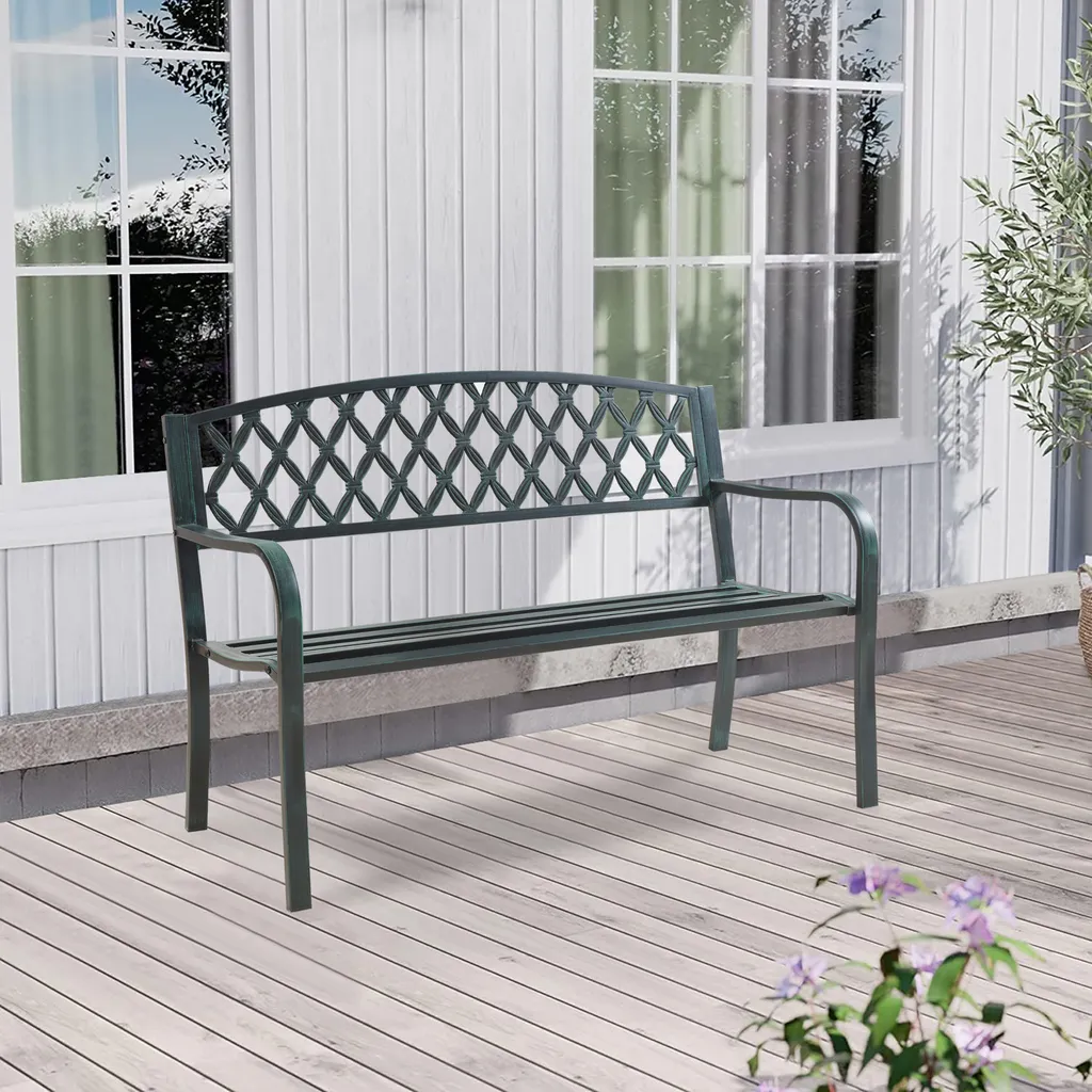 Panchina Giardino Acciaio Opsasar 127cm - Grigio Patina Verde