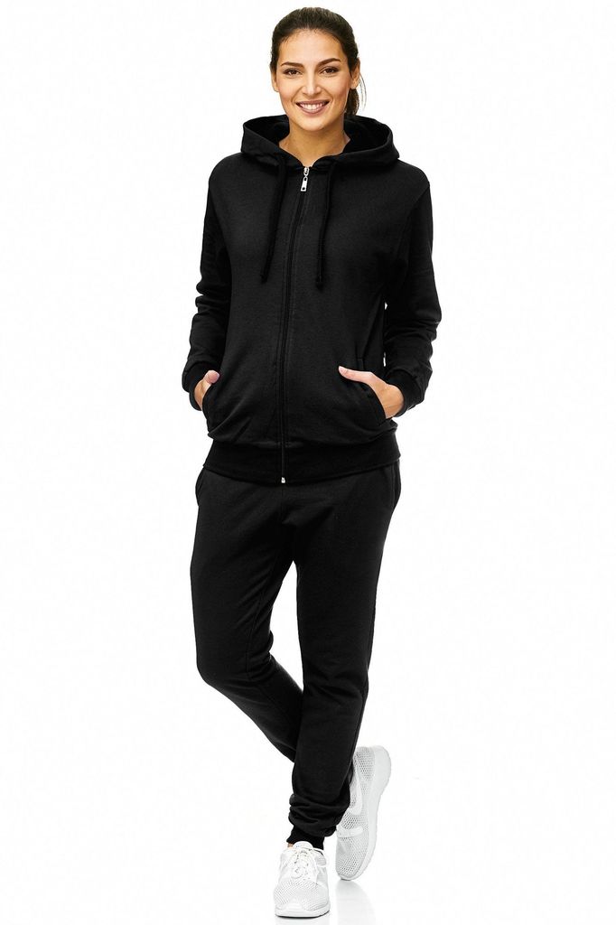 Damen Jogginganzug einfarbig 100% Baumwolle 586 Schwarz XXL Produktbild 
