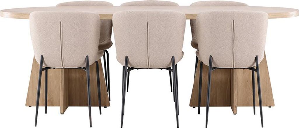 Bootcut Essgruppe Tisch 115x230cm und 6 Boucle Stühle natur.