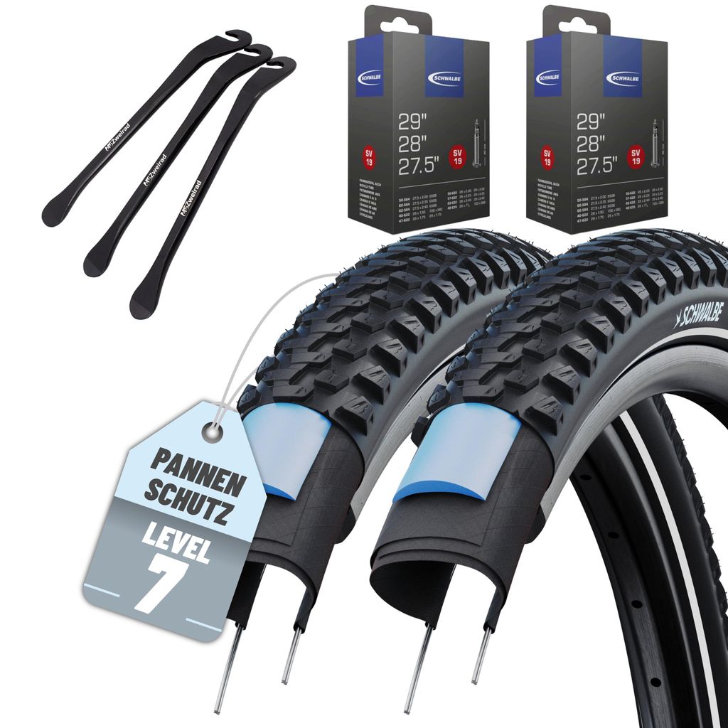 2x Schwalbe Reifen Marathon Plus MTB Schwarz Reflex 29 x 2.25 (57-622)" Drahtreifen Modell 2026 mit SV Schläuche inkl. Reifenheber