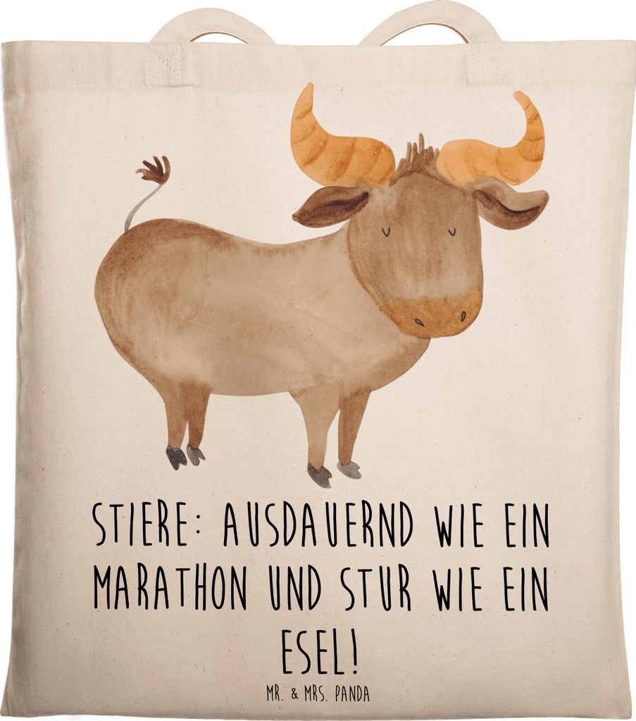 Mr. & Mrs. Panda Tote Bag Starker Stier - Transparent - Geschenk, Tierkreiszeichen, Shopping Tasche, Qualitäten, Geschenke Astrologie, Schultasche...
