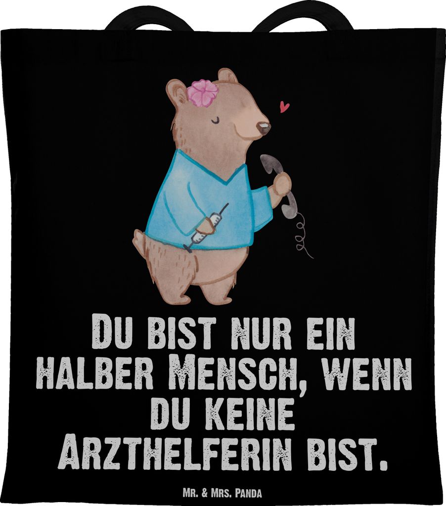 Mr. & Mrs. Panda Shopping Tasche Arzthelferin Herz - Schwarz - Geschenk, Beutel, Tote Bag, Krankenhaus, Medizinische Fachangestellte, Jutebeutel, A...