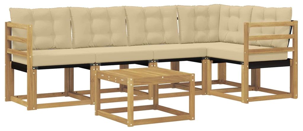 vidaXL Outdoor-Sofagarnitur mit Kissen 6 pcs Weiß und Beige
