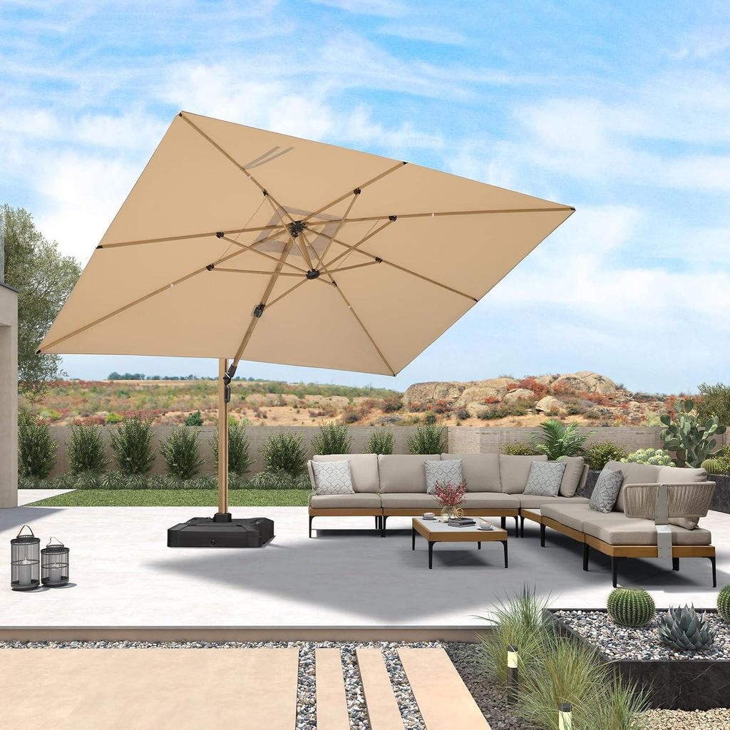 PURPLE LEAF Holzoptik Sonnenschirm 300 x 400 cm Aluminium Ampelschirm mit Kurbel 360° Drehbar Gartenschirm Groß UV Schutz 50+ Wasserabweisend , B...