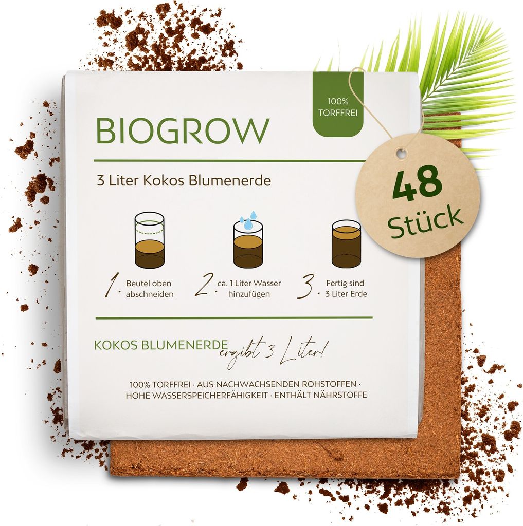 Kokoserde gepresst im Quellbeutel - torffreie Anzuchterde (48x 3L)