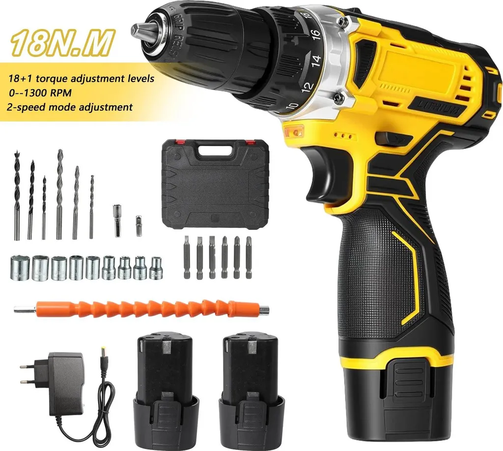 Trapano Avvitatore Professionale 18V - 2 Batterie Li-ion e Set 29 Accessori