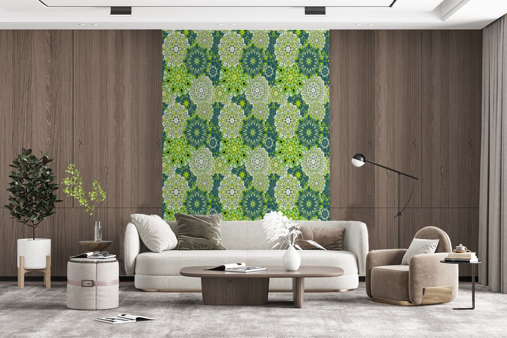 MuchoWow Fototapete für Wohnzimmer oder Schlafzimmer Wandtapete Vinyl Motivtapete Mandala - Limette - Grün - Muster - 200x300 cm - Wanddekorati...