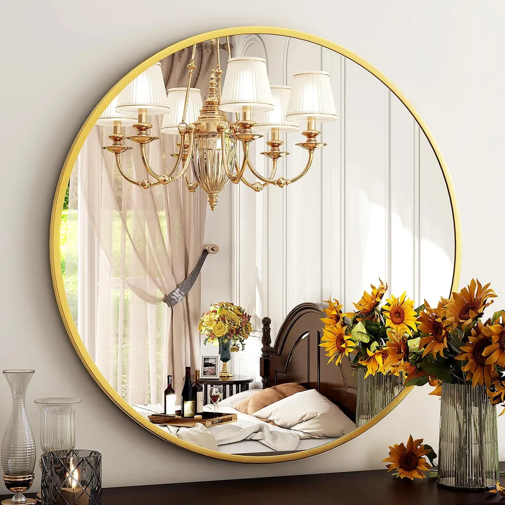 Specchio Bagno Oro 50 cm Rotondo: Cornice Alluminio Luxury Design
