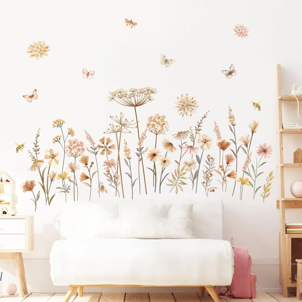 Boho Garten Blumen Wandsticker - Wilde Blumen Wanddekoration - 1 Set - Mehrfarbig - PVC - 60x90cm