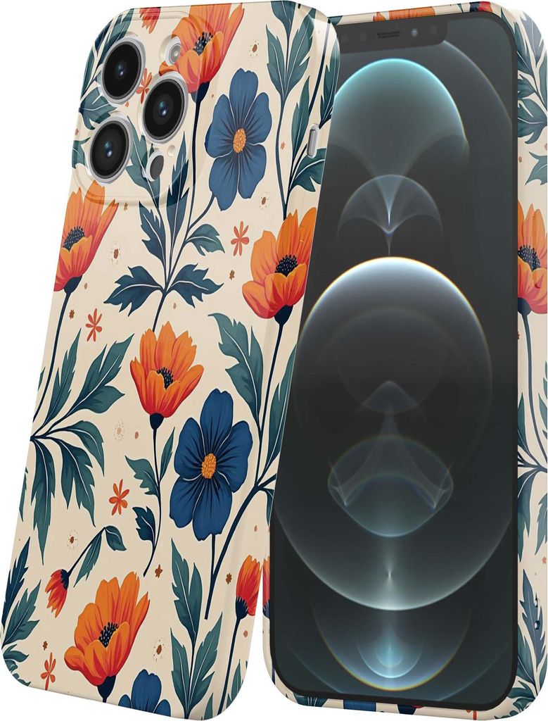 Smartphonica Handyhülle passend für iPhone 12 Pro Max mit Orange Blau Blumen Aufdruck - Flexible Softcase TPU - Backcover Case Orange Blau Blumen...