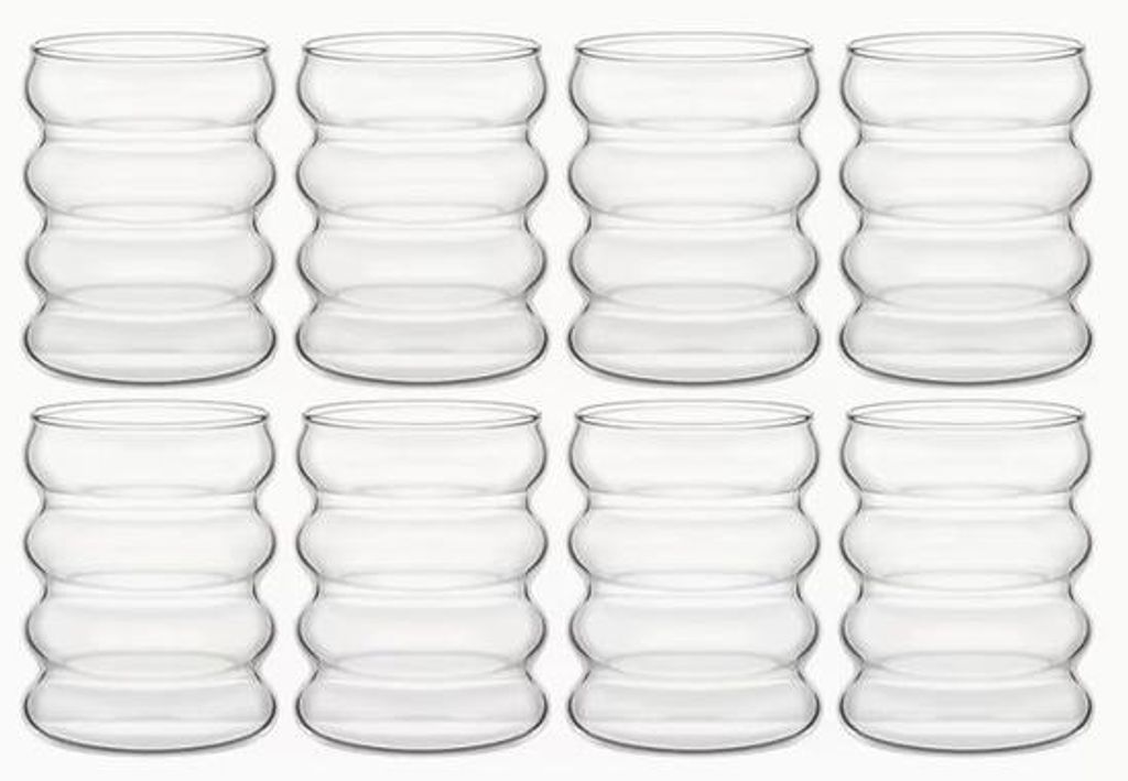 Gläseriges Trinkgläser Set aus 8 – 350 ml – Antik Wellen Design – Wellenmuster Gläser für Kaffee, Matcha, Limonade & Saft