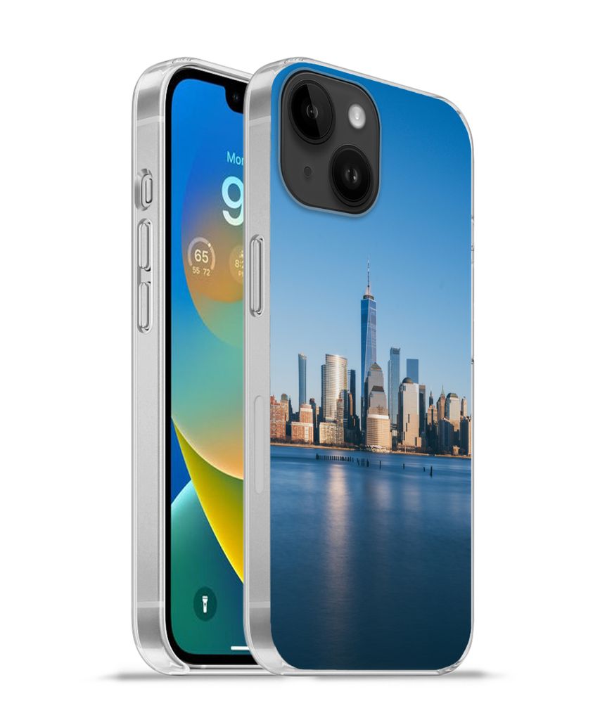MuchoWow Handyhülle Schutzhülle Hülle für Apple iPhone 14 - Softcase New York - Skyline - Blau Silikon Softcase Handy Hülle - Mobiltelefonh...