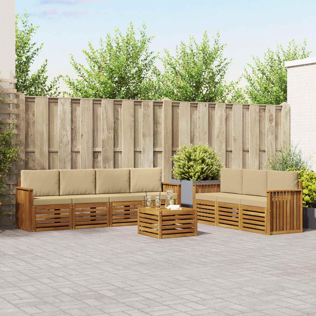 "Seasonal Sale"Sofagarnitur - CLORIS - Balkonmöbe/Sitzgruppe - 8 pcs - Moderne Design - Natur und Beige Massivholz Akazie - Gartensofas DEMöbel82...