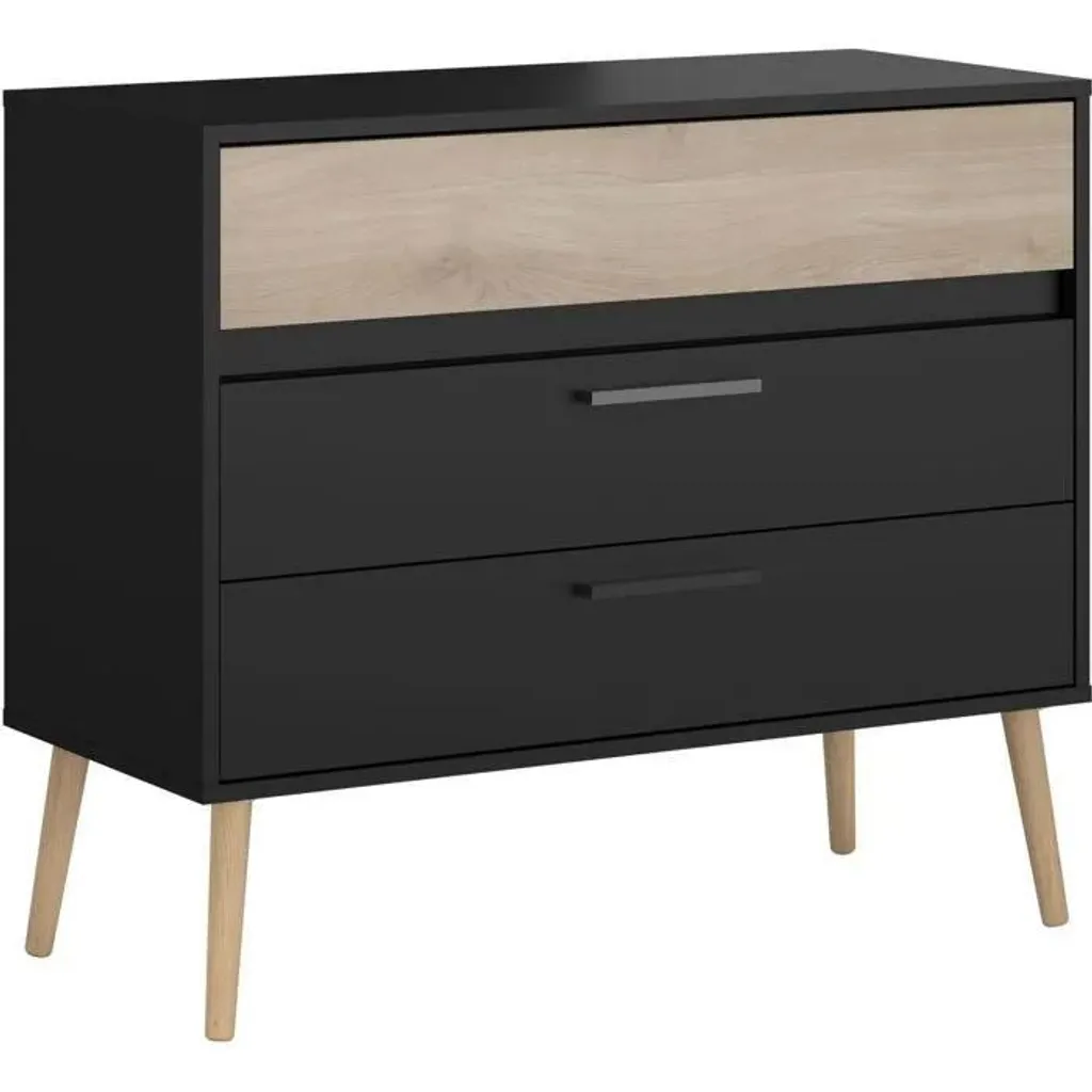 Commode Scandinave Chêne Noir AALBORG à 3 Tiroirs Spacieux Parisot