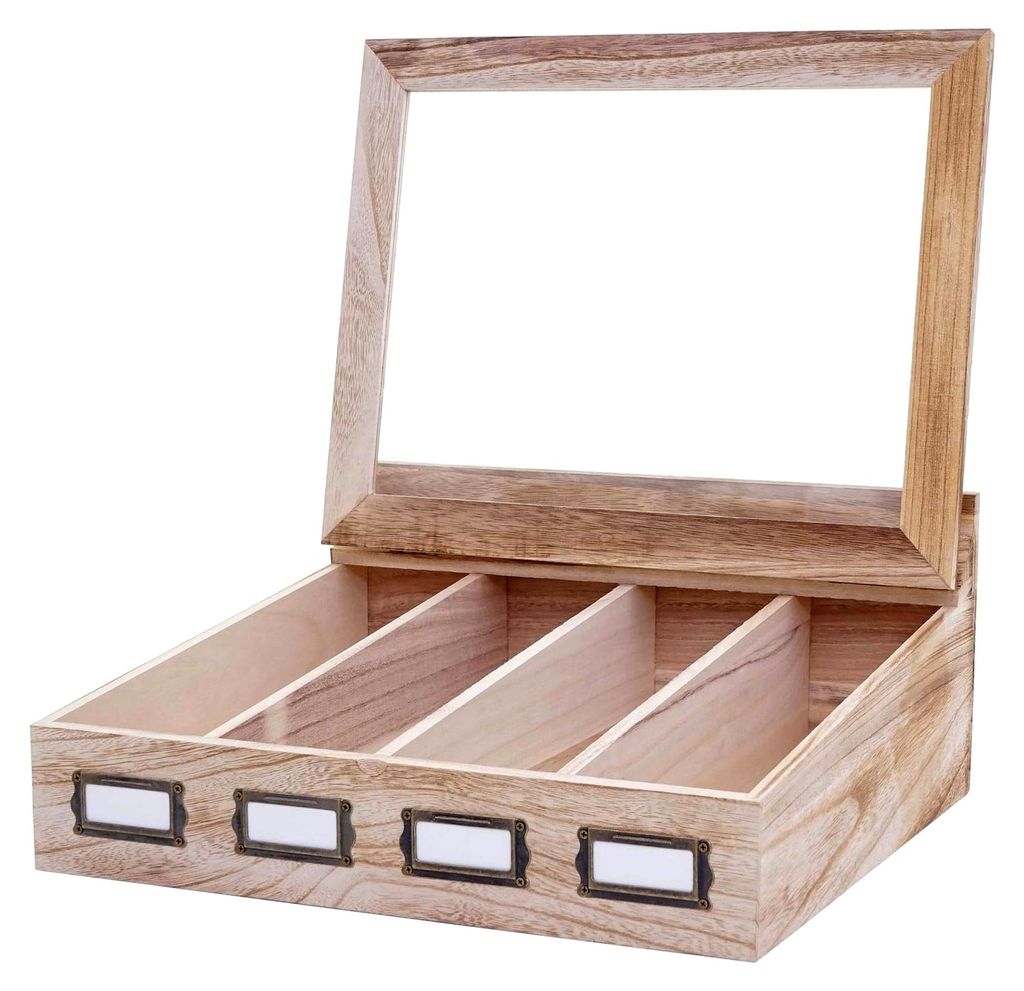 Besteckkiste HWC-C25, Holzbox mit Deckel Besteckkasten, Paulownia 17x37x33cm - naturbraun