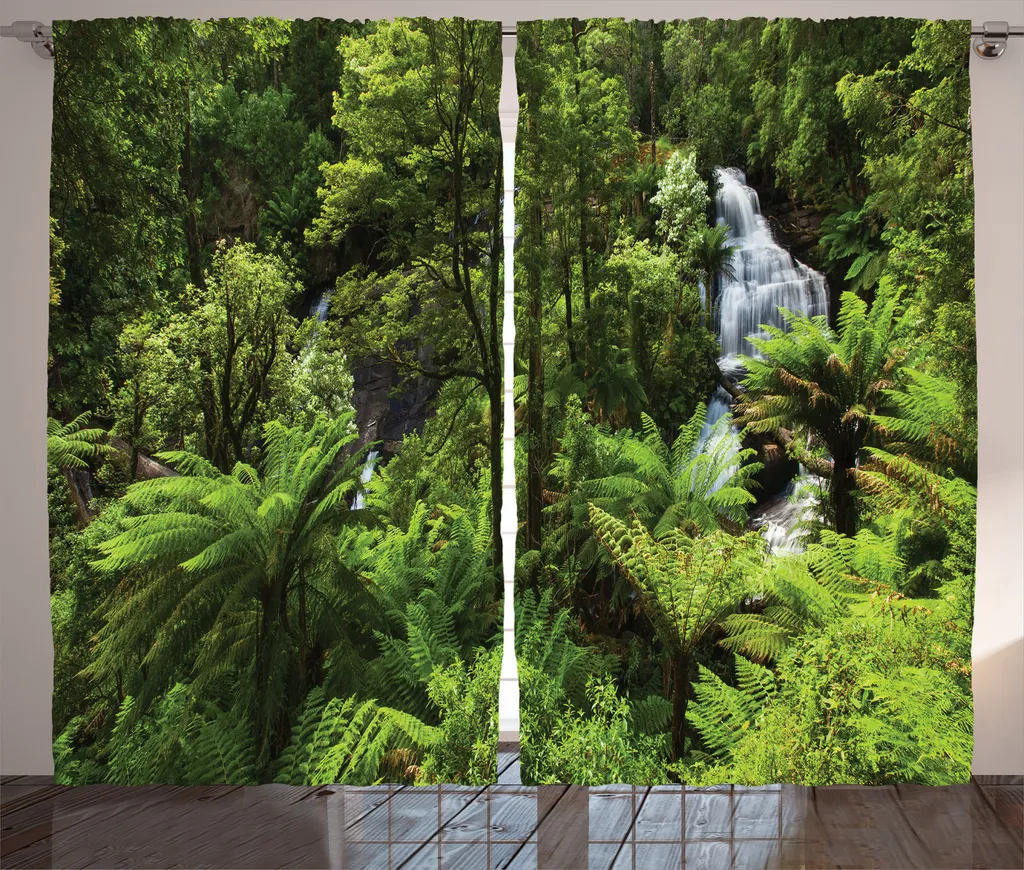 Rideau Tropical ABAKUHAUS Rainforest Fall River Vert en 280 x 245 cm