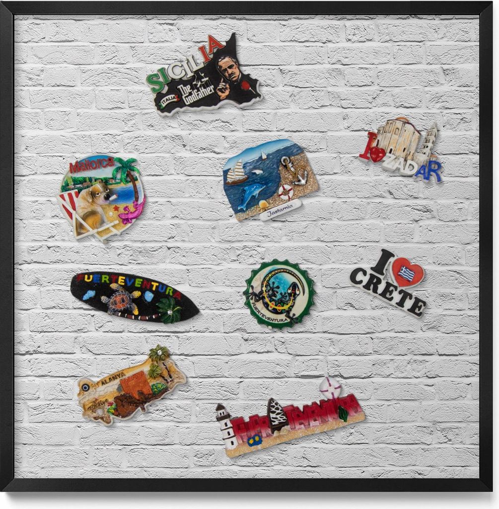 Magnetboard 50x50 cm – Schwarzer Rahmen – Helle Ziegelwand-Struktur – Magnetische Tafel, Magnetwand – Metall Magnetische Tafel, Kinderzimmer