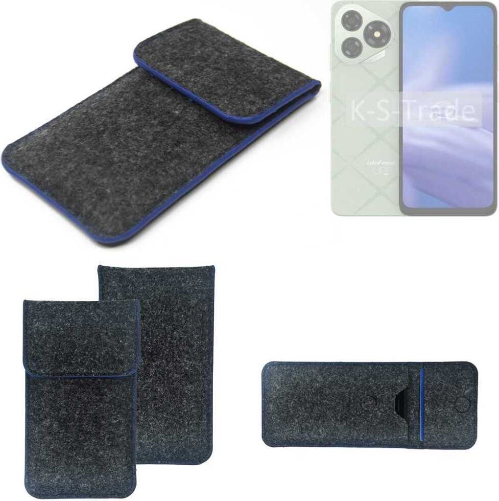K-S-Trade Handy-Hülle Schutz-Hülle kompatibel mit Ulefone Note 19 Filztasche Pouch Tasche Case Sleeve Filzhülle dunkelgrau, blauer Rand